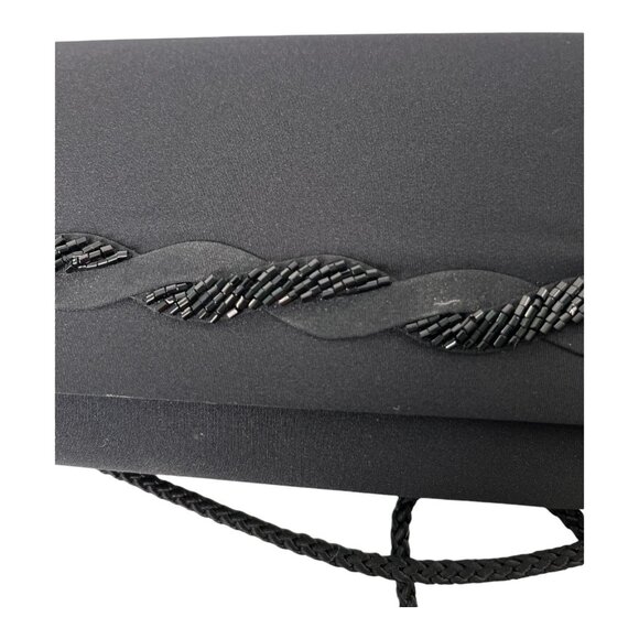 La Regale Vintage Black Satin Beaded Evening Clutch Purse With Shoulder Strap - Picture 4 of 7